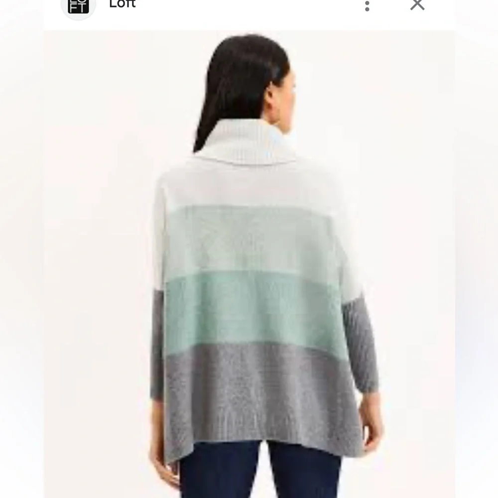 LOFT color block Cowl Neck poncho Sweater green gray cotton blend oversized XS